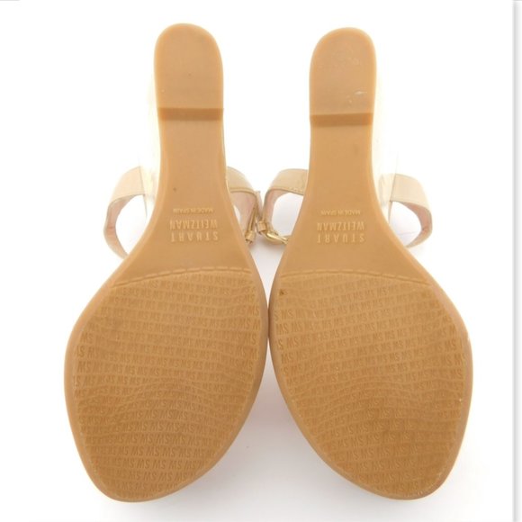 STUART WEITZMAN Beige Nude Patent Leather Cork Wedge Heel Sling Sandals 7.5 - Picture 7 of 8